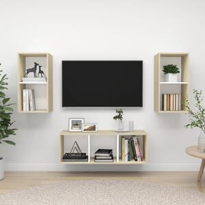 Zestaw 3 szafek TV, biel i dąb sonoma, materiał drewnopochodny
