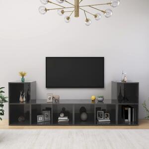 Szafki TV, 4 szt., szare, wysoki połysk, 72x35x36,5 cm, płyta
