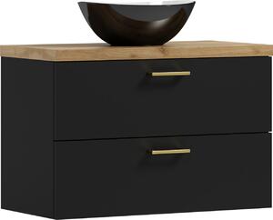 Meble ADK | Szafka wiszca, 53,2 x 80 x 40,6 cm, czarna/zota, z czarn umywalk, LUNA 80