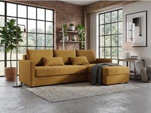 PROMOCJA Rozkładana obustronna sofa narożna do L VENORIA 220x143 cm, musztardowa + 2 poduszki GRATIS II. jakość