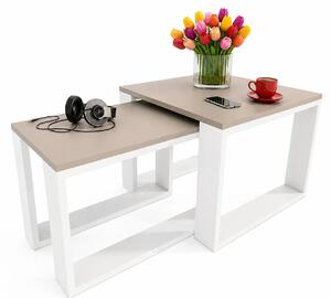 Zestaw minimalistycznych stolików do salonu kaszmir + biały K8-W57