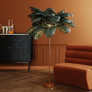KARE Lampa stojąca designerska Feather Palm, mosiężny / złoty, salon / jadalnia, metal, design