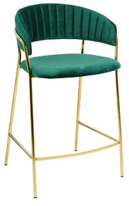 Krzesło Barowe Margo 65 Ciemny Zielony - Welur, Podstawa Złota