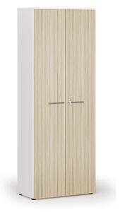 Szafa biurowa z drzwiami PRIMO WHITE, 800 x 420 x 2128 mm, biały/dąb naturalny