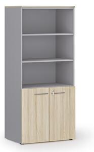 Szafa biurowa z drzwiami niskimi PRIMO GRAY, 800 x 500 x 1781 mm, szary/dąb naturalny
