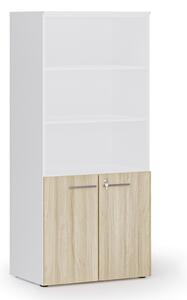 Szafa biurowa z drzwiami niskimi PRIMO WHITE, 800 x 500 x 1781 mm, biały/dąb naturalny
