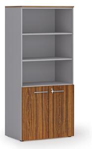 Szafa biurowa z drzwiami niskimi PRIMO GRAY, 800 x 500 x 1781 mm, szary/orzech