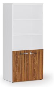 Szafa biurowa z drzwiami niskimi PRIMO WHITE, 800 x 500 x 1781 mm, biały/orzech