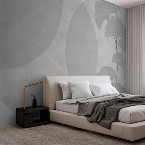 Fototapety Duże liście miłorzębu i geometria szara, Fototapety 3D, Fototapety 3d liście, w01465v3 : Uwalls.pl