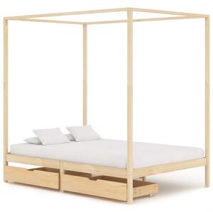 Rama łóżka z baldachimem i 2 szufladami, sosna, 140 x 200 cm