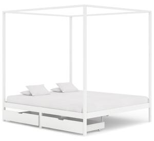 Rama łóżka z baldachimem, 2 szuflady, biała, sosna, 180x200 cm