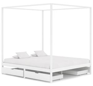 Rama łóżka z baldachimem, 4 szuflady, biała, sosna, 160x200 cm