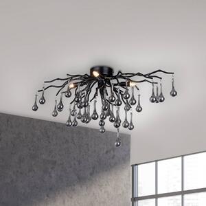 Paul Neuhaus Lampa sufitowa kryształowa Icicle, czarny, salon / jadalnia, aluminium
