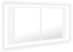 Szafka łazienkowa z lustrem i LED, biała, 90x12x45 cm, akryl