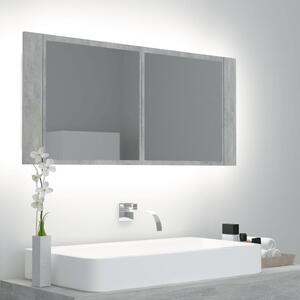 Szafka łazienkowa z lustrem i LED, szarość betonu, 100x12x45 cm
