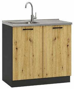 Szafka pod zlewozmywak 80 cm grafit + dąb artisan C3-L62