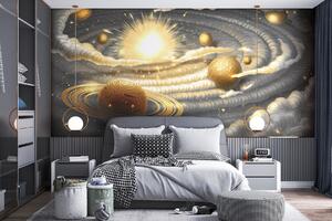 Fototapeta Planeta z pierścieniami i gwiazdami na niebie, Fototapety Kosmos, Popularne Fototapety, w01967 - Tapeko.pl