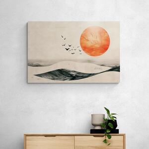 Obraz japandi krajobraz z pomarańczowym księżycem