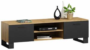 Loftowa Szafka Czarny Rtv 120 Cm Dąb Artisan + Skrzynia G0-T16
