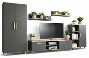 Komplet mebli do salonu z szafą antracyt + dąb artisan L2-G16