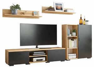 Zestaw mebli pod telewizor rtv do salonu dąb artisan + czarny N3-M97