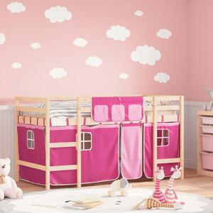 Dziecięce łóżko na antresoli, różowe zasłonki, 80x200 cm