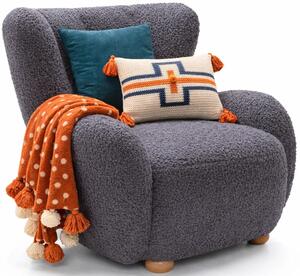 Czarny fotel boucle typu uszak C1-L25