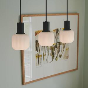 Nordlux Lampa wisząca Milford Mini, 3-punktowa, czarna, szkło żebrowane