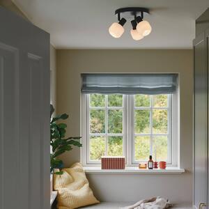 Nordlux Mini lampa sufitowa Milford, 3-punktowa, czarna, szkło żebrowane