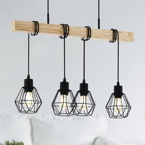 EGLO Lampa wisząca Townshend, długość 70 cm, czarny/dąb, 4-punktowa
