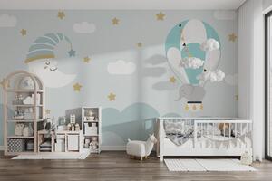 Fototapeta Słoń z kreskówki i księżyc na niebie, Fototapety Balony, Popularne Fototapety, w02963 - Tapeko.pl
