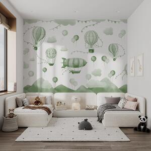 Fototapeta Zielone i białe tło z balonami i górami, Fototapety Balony, Popularne Fototapety, w08765v3 - Tapeko.pl