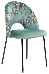 Zestaw 2 krzeseł do jadalni zielony welurowy kwiatowy wzór metalowe nogi Covelo II Beliani