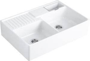 Villeroy & Boch Double-Bowl zlewozmywak ceramiczny 89,5x63 cm CeramicPlus Weiss Alpin Glossy 632391R1