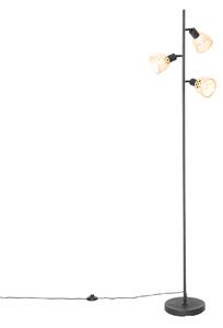 Orientalna lampa podłogowa czarna z bambusowymi 3 lampkami - Rayan Oswietlenie wewnetrzne