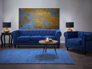 Klasyczny zestaw wypoczynkowy sofa fotel pikowany welur niebieski Chesterfield Beliani