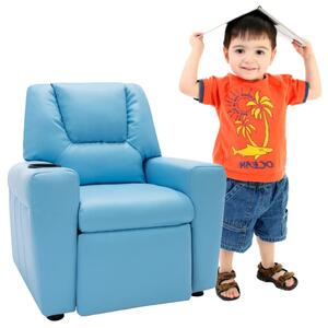 Fotel rozkładany dla dzieci, obity sztuczną skórą, niebieski