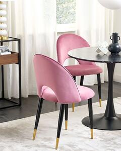 Zestaw 2 krzeseł welurowych w stylu retro glamour złote nóżki różowy Magalia Beliani