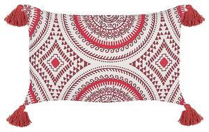 Poduszka dekoracyjna bawełna ręcznie tkana 30 x 50 cm czerwono-biała Anthemis Beliani