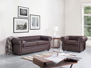 Klasyczny zestaw wypoczynkowy sofa fotel pikowany skóra brązowy Chesterfield Beliani