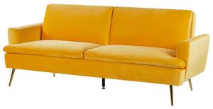 Nowoczesna sofa rozkładana welurowa tapczan klik-klak żółta Vettre Beliani