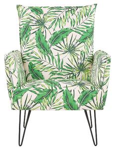 Fotel tapicerowany w zielone liście metalowe nogi styl retro biały Ribe Beliani