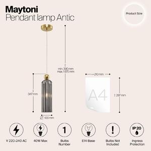 Maytoni Lampa wisząca szklana Antic, możliwość ściemniania, mosiężny / złoty, salon / jadalnia, szkło, nowoczesny