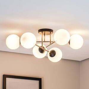 EMIBIG LIGHTING Lampa sufitowa Magnum, 6-punktowa, opalowo-biała/złota/czarna, szkło