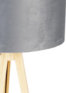 Lampa podłogowa drewniana z kloszem z tkaniny szary 50 cm - Tripod Classi Oswietlenie wewnetrzne