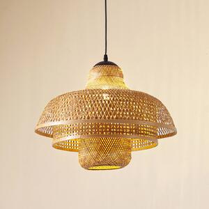 Lampa wisząca Rasmina Lucande, możliwość ściemniania, jasne drewno, salon / jadalnia, bambus, dworkowy / rustykalny