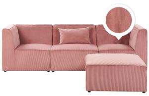 Nowoczesna sofa modułowa 3-osobowa kanapa z otomaną sztruksowa różowa Lemvig Beliani