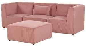 Nowoczesna sofa modułowa 3-osobowa kanapa z otomaną sztruksowa różowa Lemvig Beliani