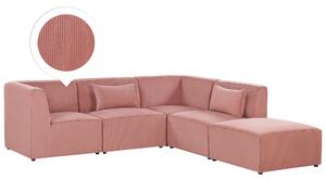 Narożnik modułowy 4-osobowy lewostronny sofa z otomaną sztruksowa różowa Lemvig Beliani