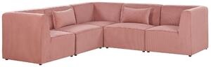 Narożnik modułowy 5-osobowy prawostronny sofa sztruksowa różowa Lemvig Beliani